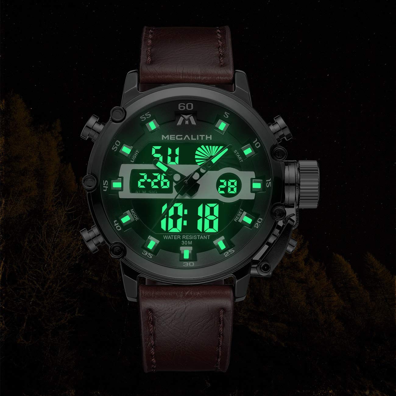 Mens Watches with Leather Waterproof Digital Military Sport Tactical Multifun…
