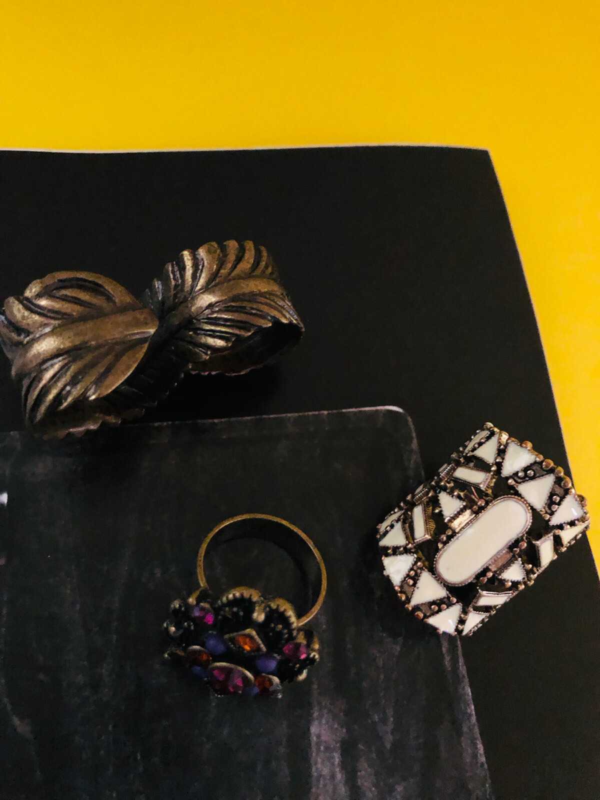 Wholesale Lot of Fashion Brass Enamel & Rhinestone Rings 3 Total Sizes Varies