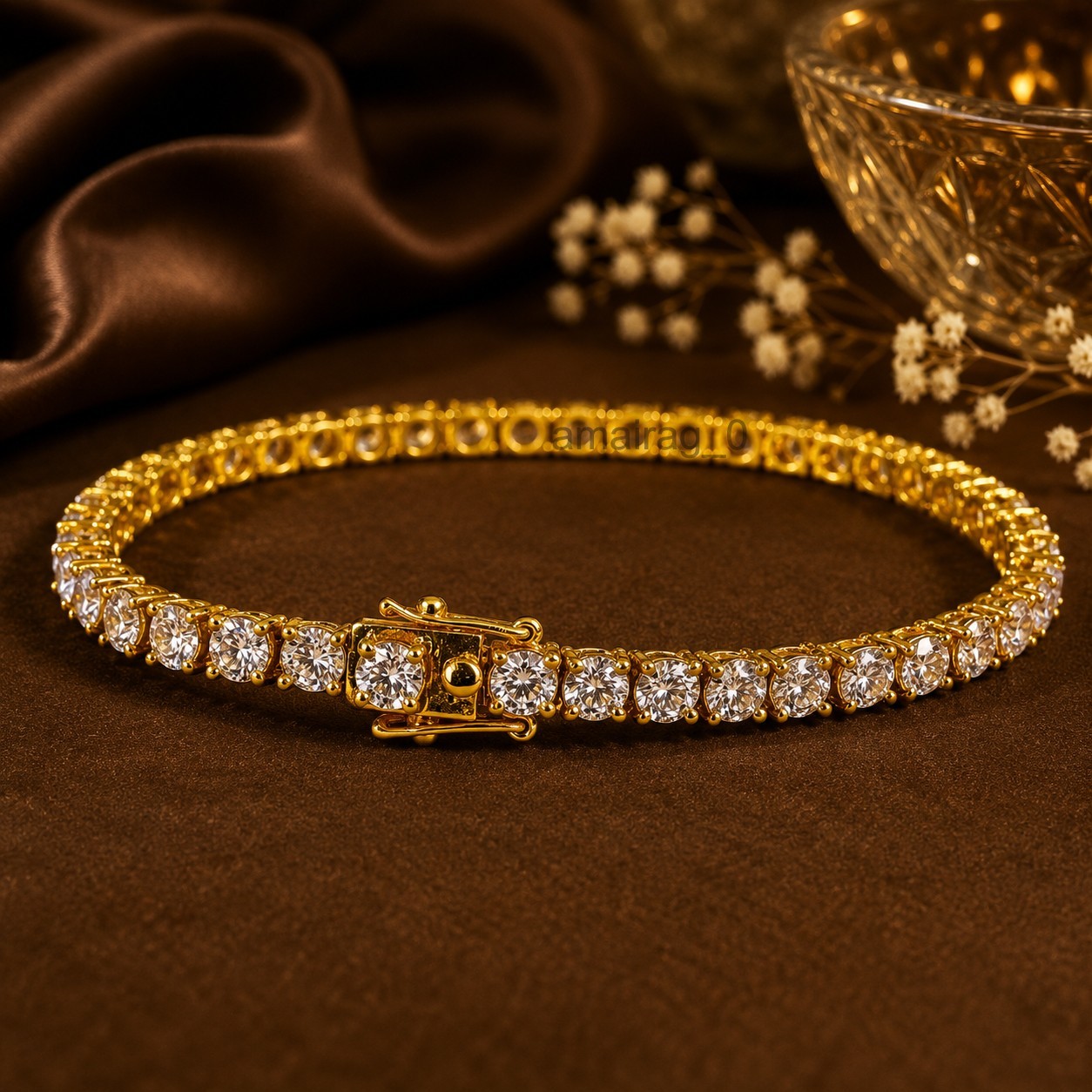 7.5″ HPHT White Diamond Unisex Tennis Bracelet VVS1 Yellow Gold Finish Certified