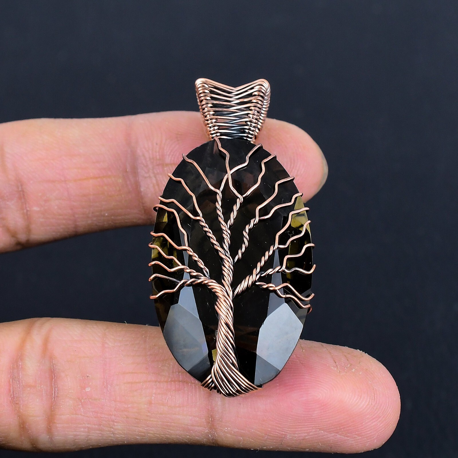 Tree Of Life Smoky Quartz Gemstone Copper Wire Wrapped Pendant Jewelry LC-406