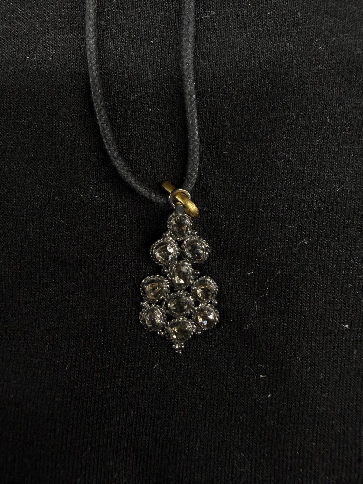 Abejas Boutique Rose Cut Indian Diamond Pendant Leather Cord Necklace Artisan