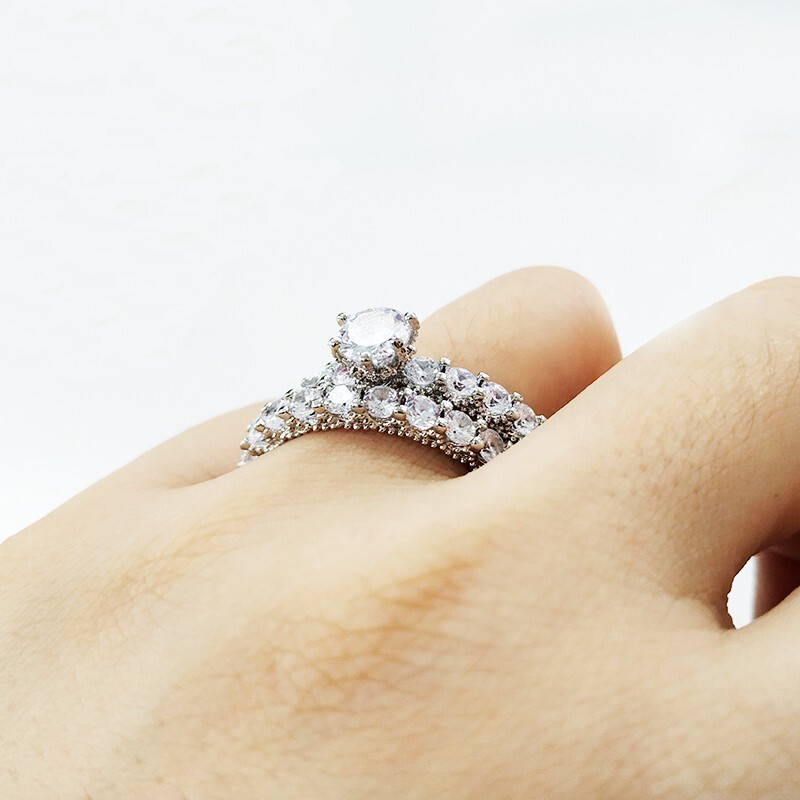 1.5CT Simulated Diamond Promise Ring Set Silver Plated Luxury Bridal Ring Set