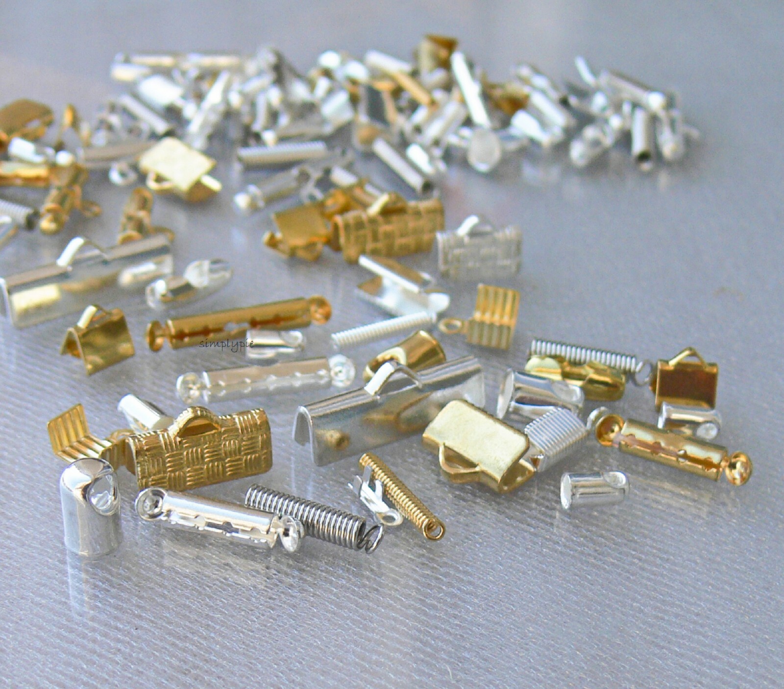 Cord Ribbon Crimp End Mix 50 Pcs Coil Bar Glue-In Fold Over