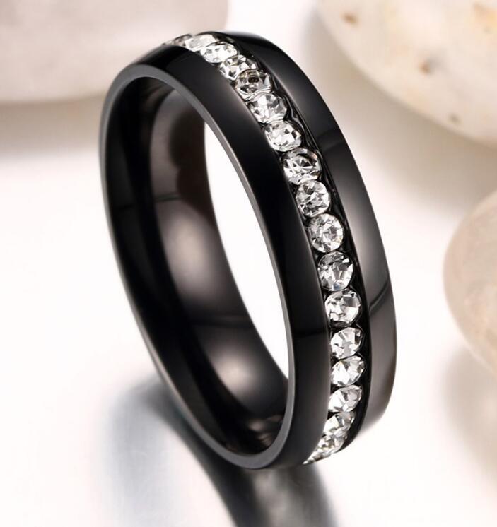 Black Stainless Steel 316L Stackable Cubic Zirconia Eternity Wedding Ring