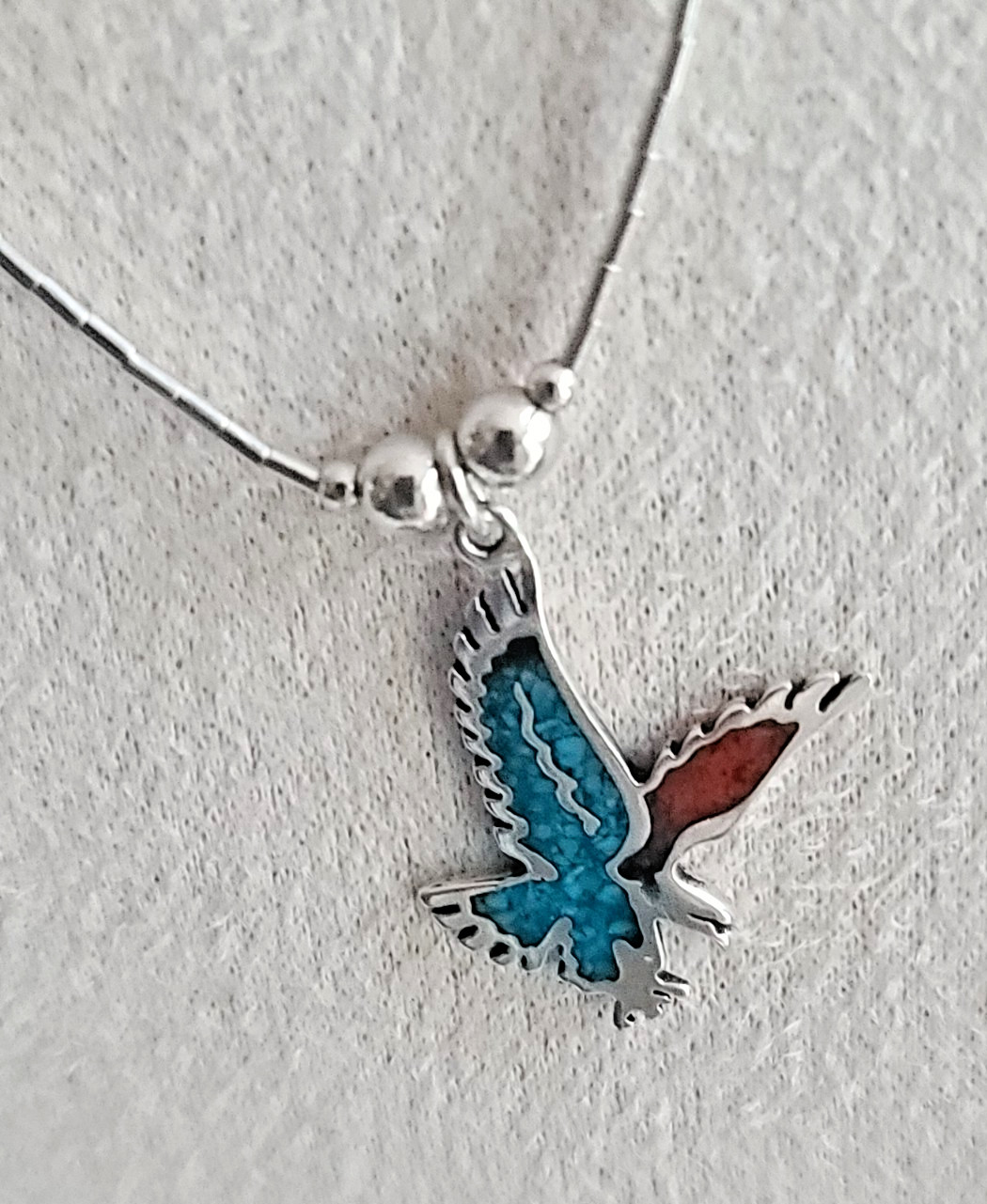 Wheeler Manufacturing Co Sterling SilverTurquoise Coral Eagle .925 Necklace VTG