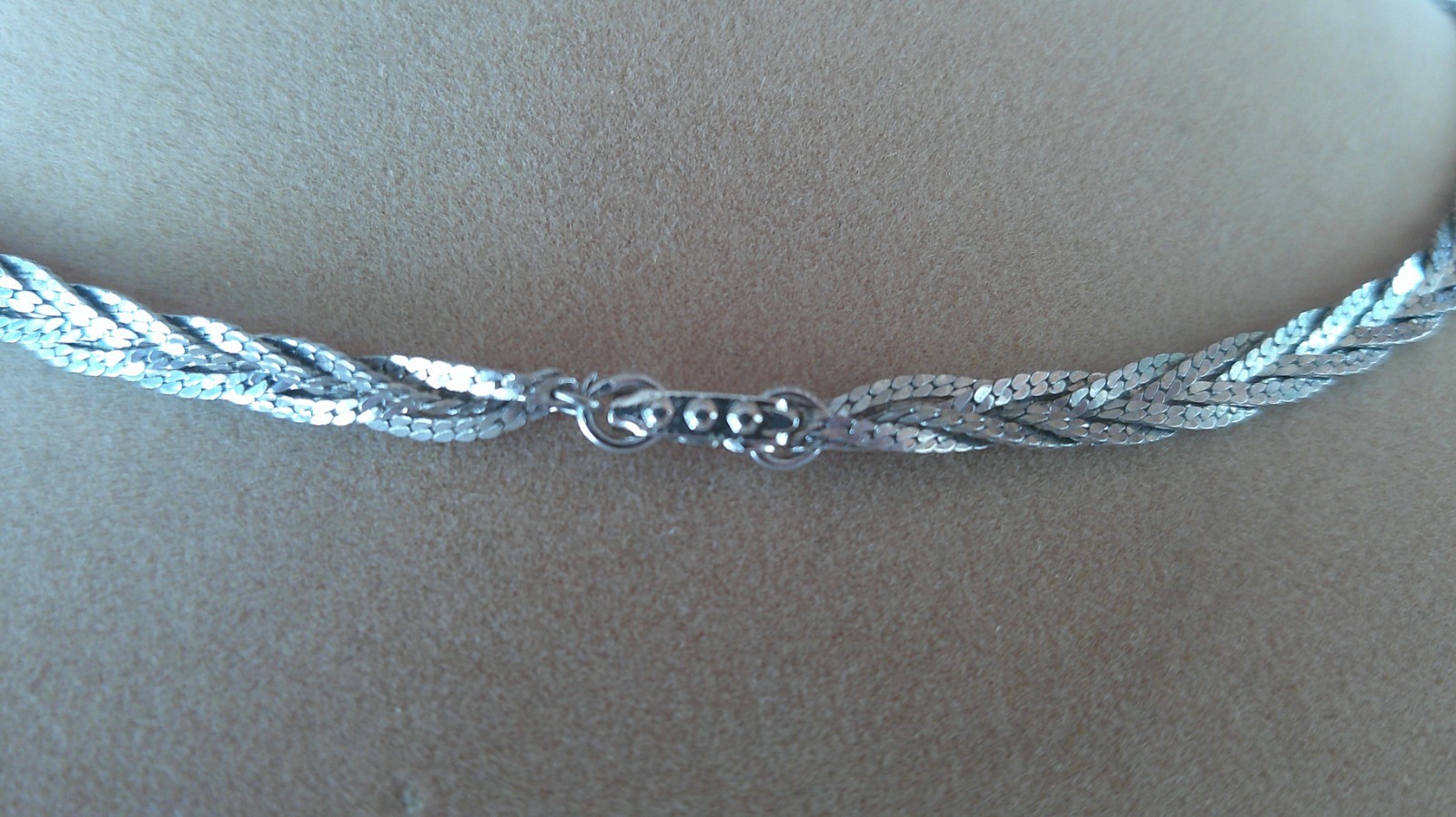 Vintage Silver Tone Braided Necklace Fold Over Closure 17″