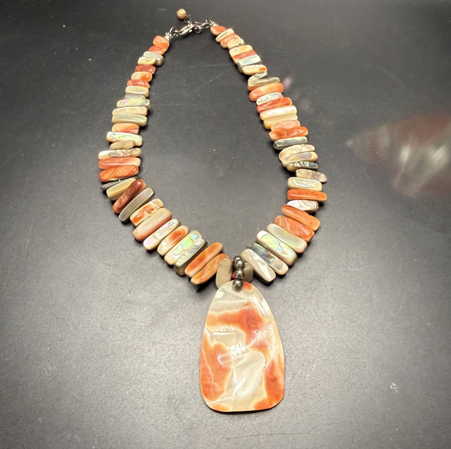 Silpada Red Abalone Shell Necklace 925 Sterling Silver Reversible Pendant N1046