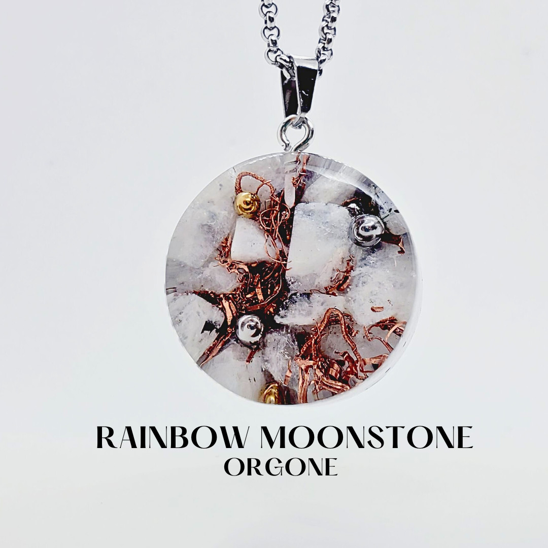 RAINBOW MOONSTONE Orgonite Necklace for Patience and Emotional Balance