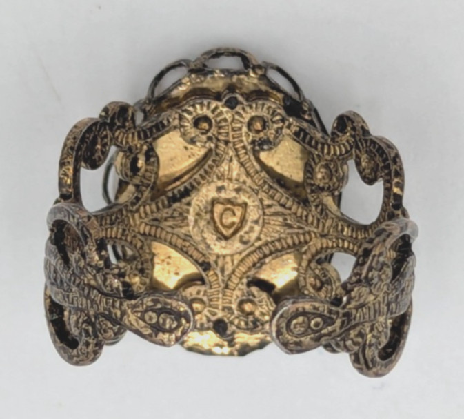 Pink Rose Filigree Ring Porcelain Antiqued Brass Romantic Shabby Chic Floral 7.5