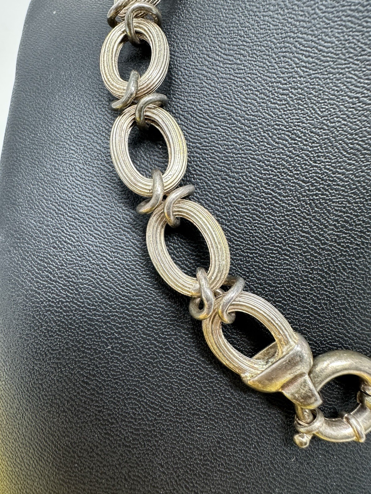 Sterling Silver Italian Oval-Link Chain Choker Necklace Elegant Modern 62g 15 In