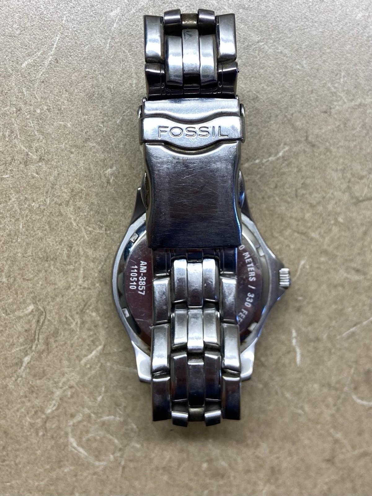 Fossil Blue AM3857 Men’s Silver SS Dial Quartz Watch White NEW Battery 6 1/2″