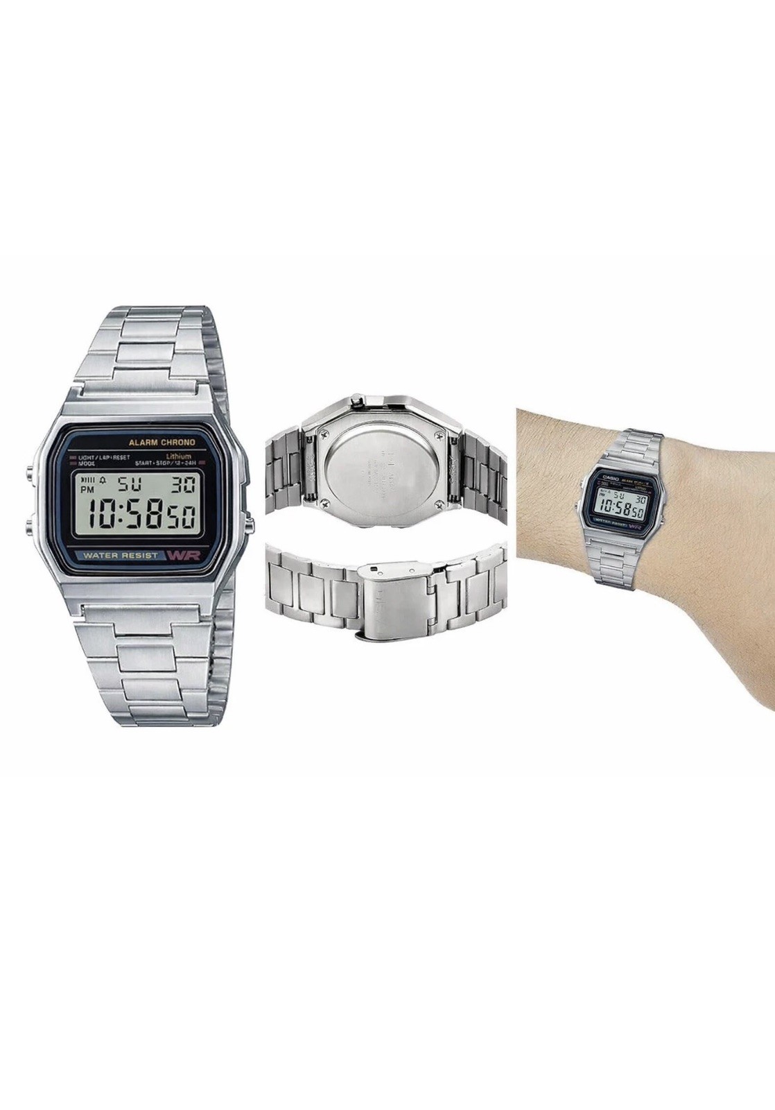 NEW Retro Classic Unisex Digital Steel Bracelet Watch A158WA-1YES Silver