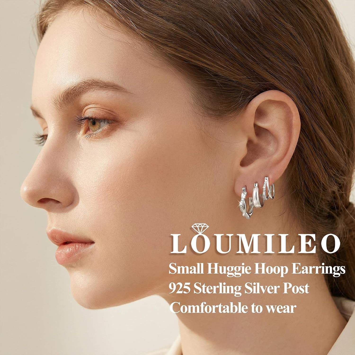 3 Pairs 925 Sterling Silver Post Hoop Earrings for Women Hypoallergenic Small Sl