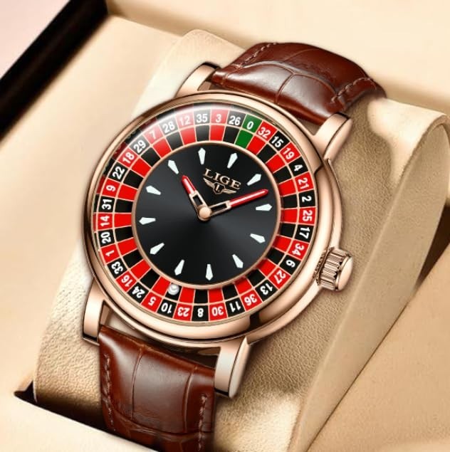 SACOSDING Roulette Wheel Watch Men Ball Waterproof Rose Gold Quartz