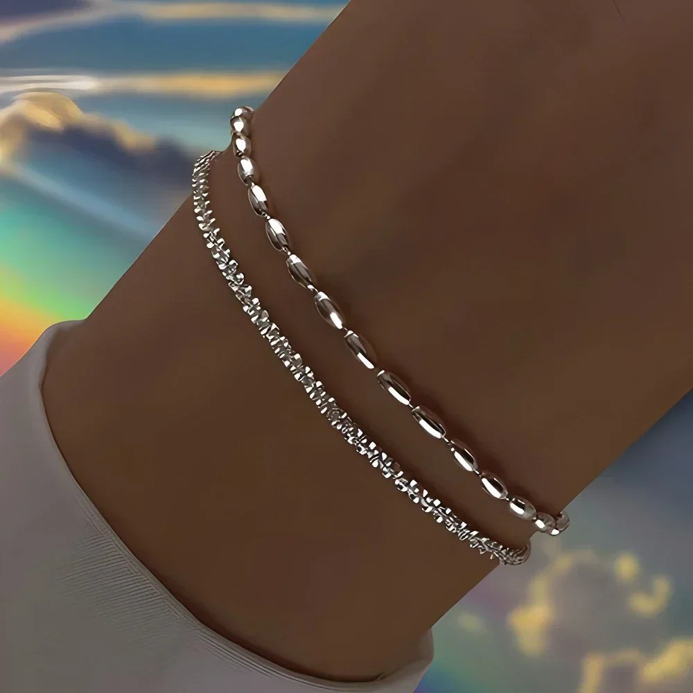 6PCS 925 Sterling Silver Rhinestone Bracelets Women Korean Jewelry Set