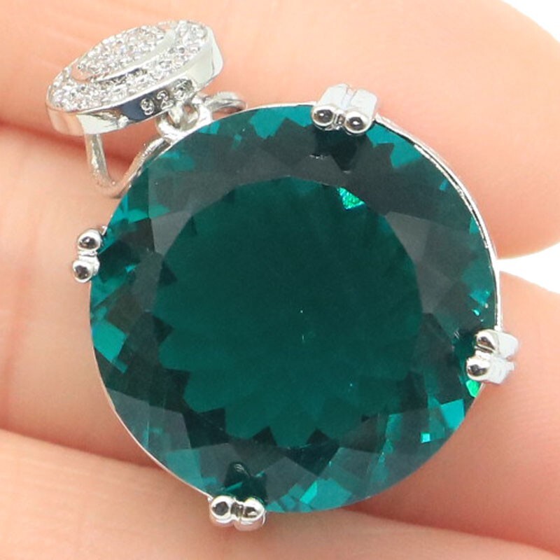 Buy 2 get 1 free Big Gemstone 20mm Aquamarine CZ Engagement Silver Pendant