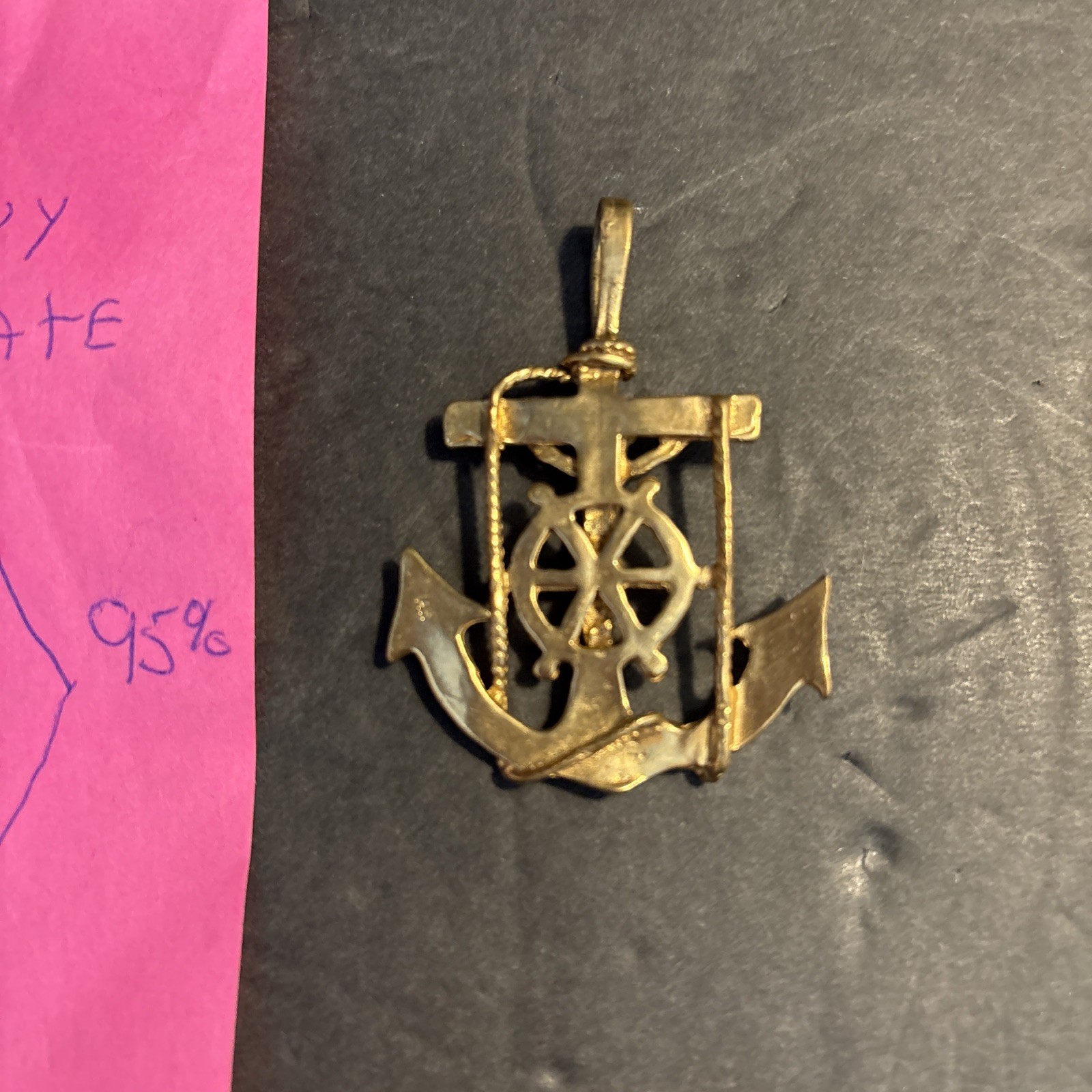 Gold Mariners Cross Crucifix Anchor Pendant Heavy Gold Plate 5%gold Read