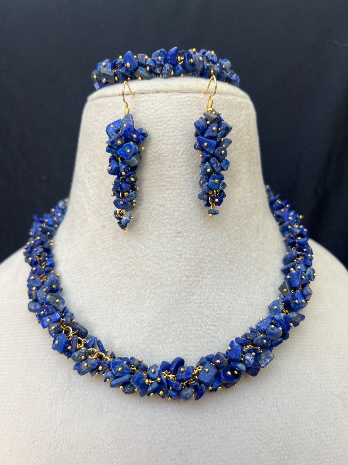 Lapis Uncut Necklace 18″ Set with Earrings & Bracelet – Jewelry Set