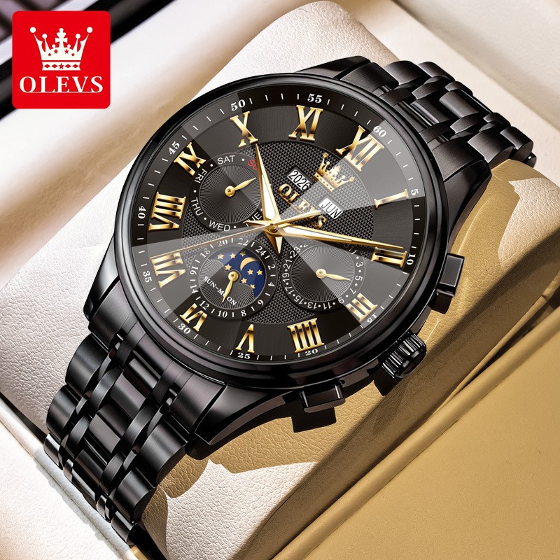 OLEVS Moon Phase Automatic Mechanical Watch Business Wristwatch for Men