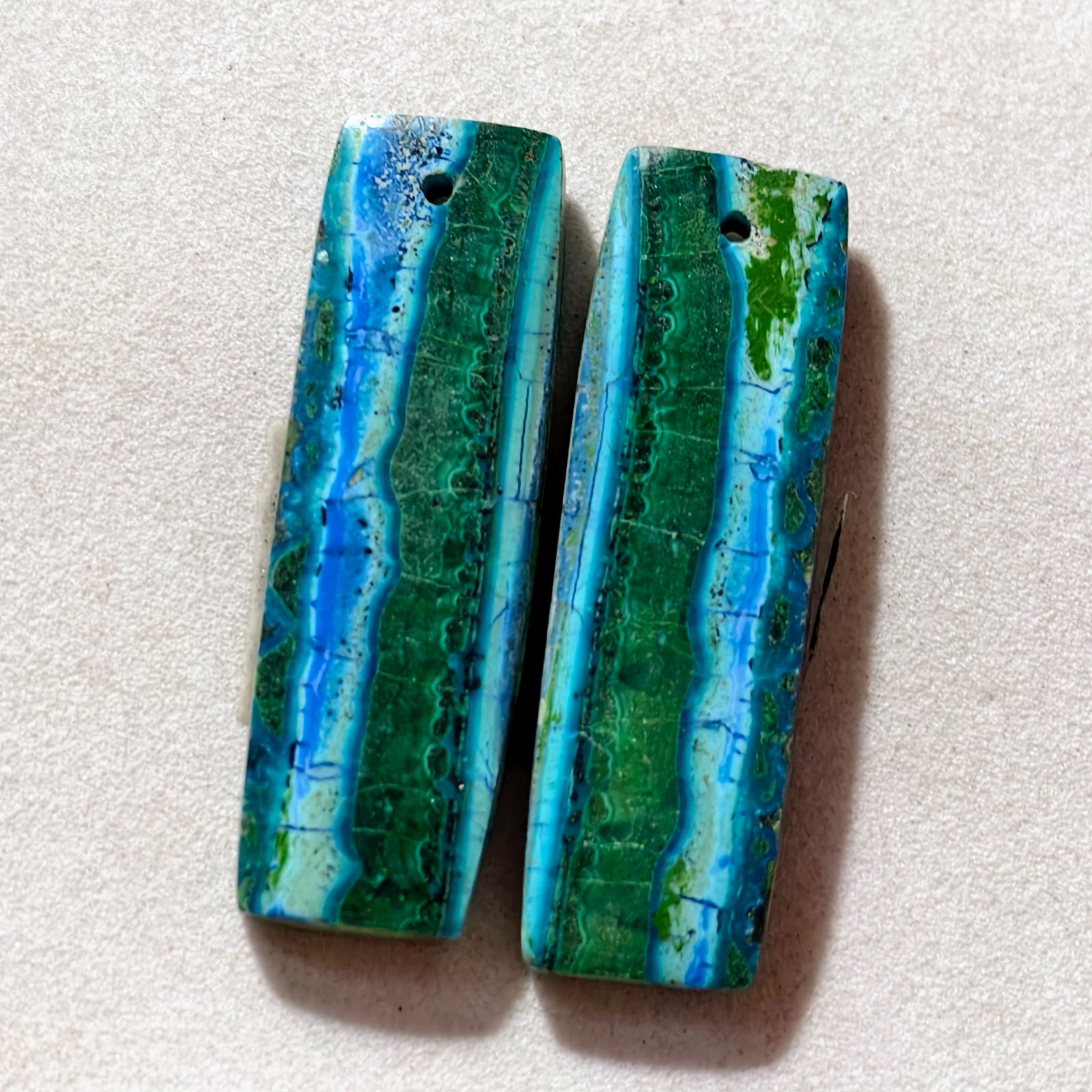 33 Cts Natural Chrysocolla Malachite Drilled Pair Cabochon Gemstone 33 X 10.9 MM