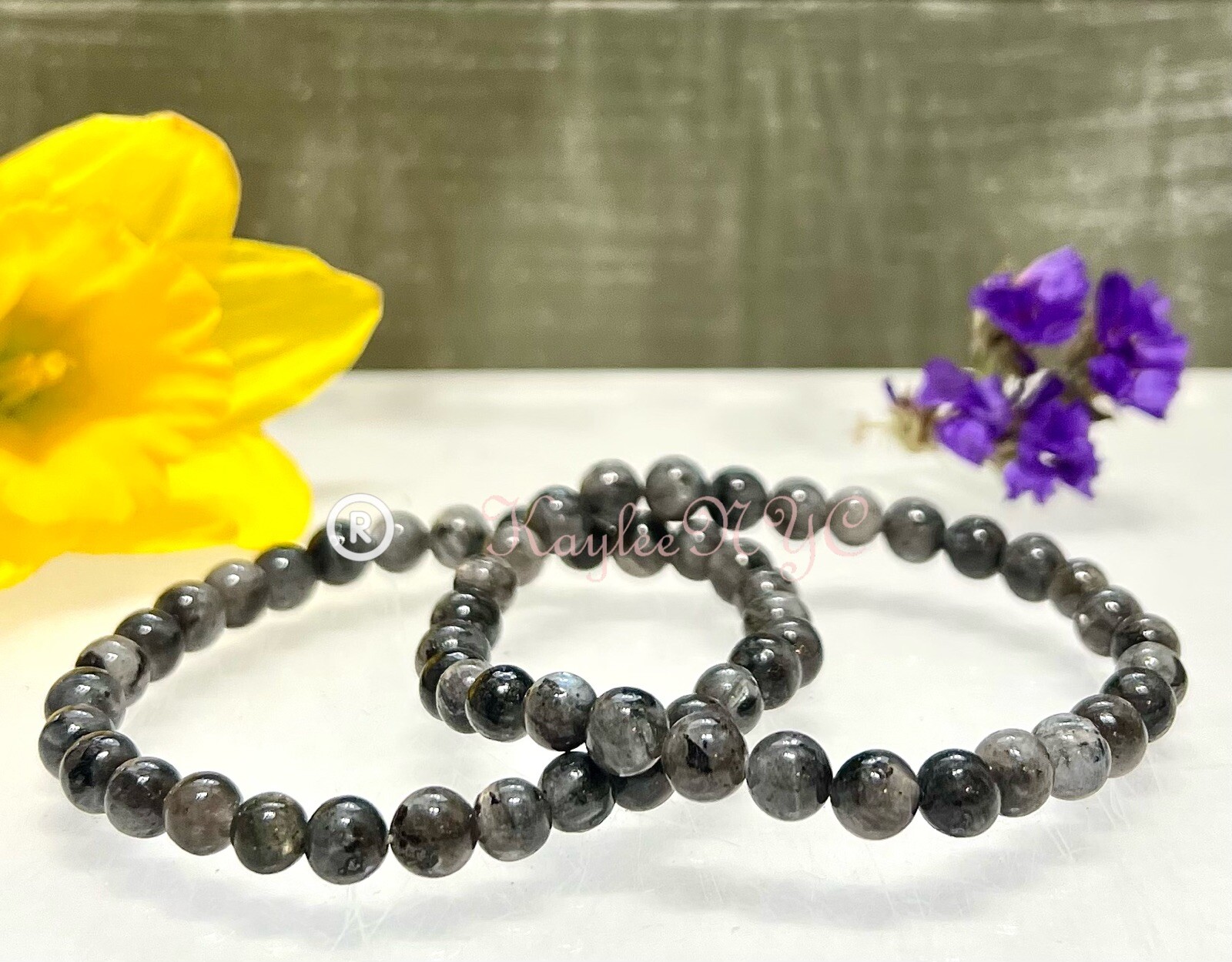 Wholesale 6 Pcs Natural Larvikite 6mm 7.5” Stretch Bracelet Crystal