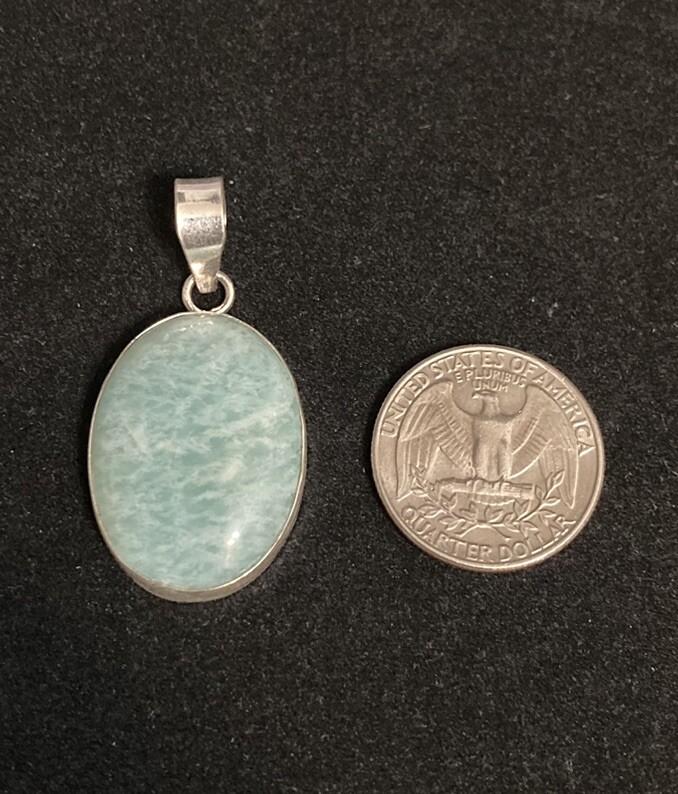 Green Amazonite Oval Charm Pendant Sterling Silver 925 Stamped Crystal Gemstone