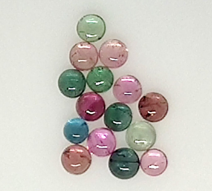 Natural Multi Tourmaline Round Shape Cabochon Lot 6.88 Ct Size is 4 to 5 mm