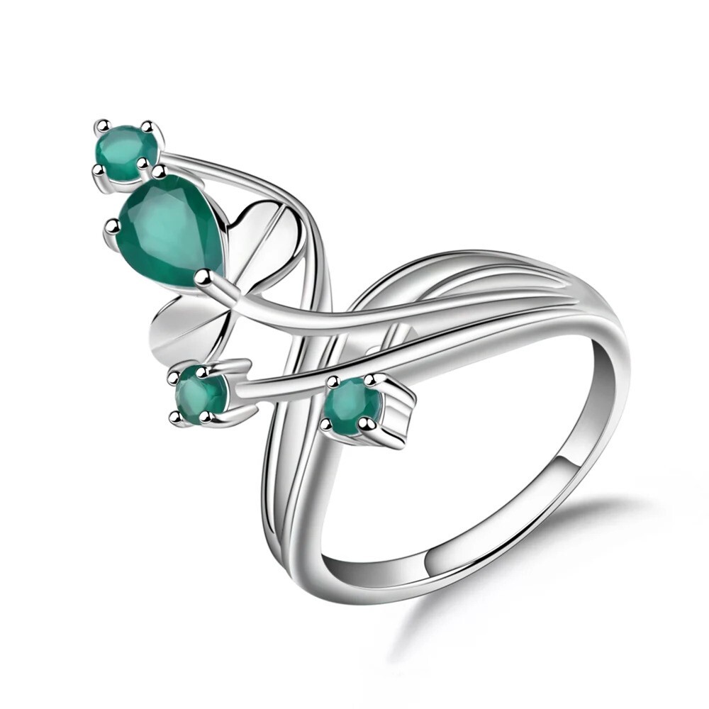 0.97Ct Natural Green Agate Gemstone 925 Sterling Silver Size 5-10