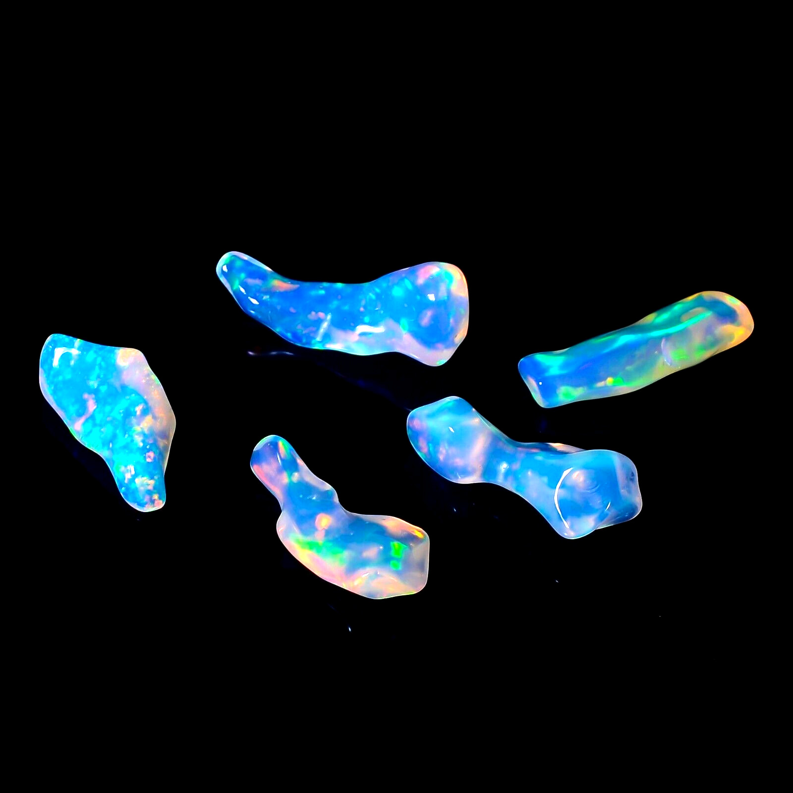 Natural Ethiopian Opal Polished Roungh Freeform 7 Ct Gemstone 5 Pcs 13X4 16X6 mm