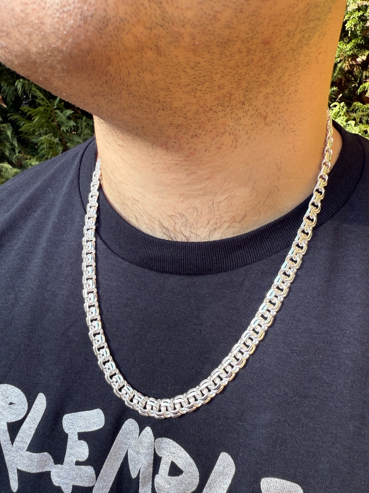 Real 925 Sterling Silver Handmade 9mm Cuban-Byzantine Chainmaille Chain Necklace