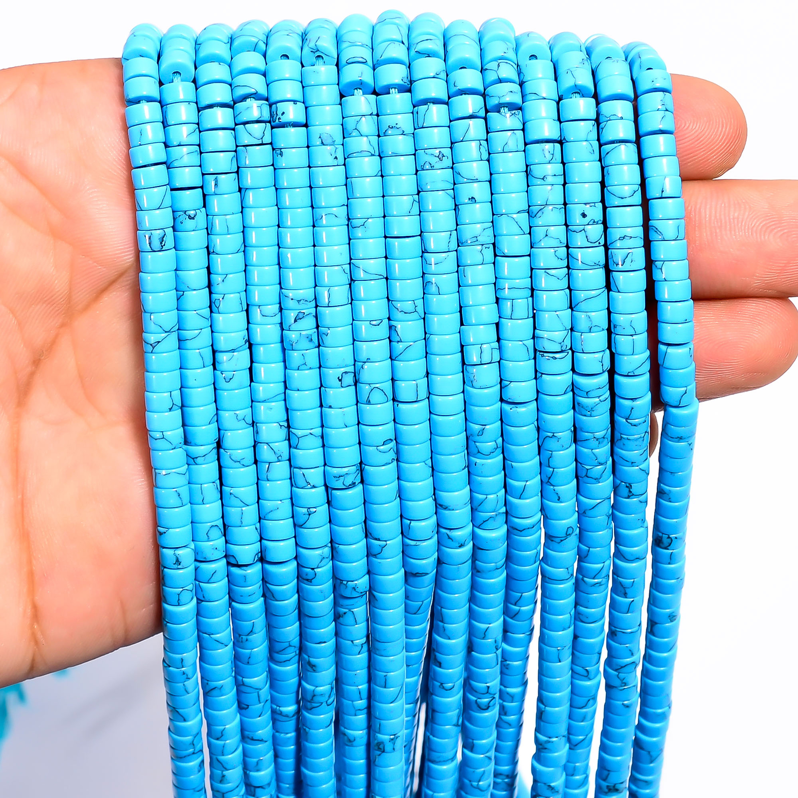 Sleeping Beauty Turquoise Heishi Shape Smooth Beads 4X2.5 mm Strand 12.5″ EB646