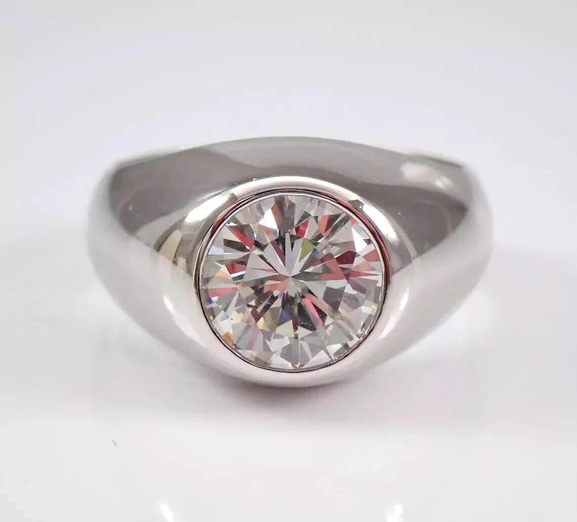 4Ct Round Moissanite Men’s Solitaire Halo Wedding Ring Real 925 Sterling Silver