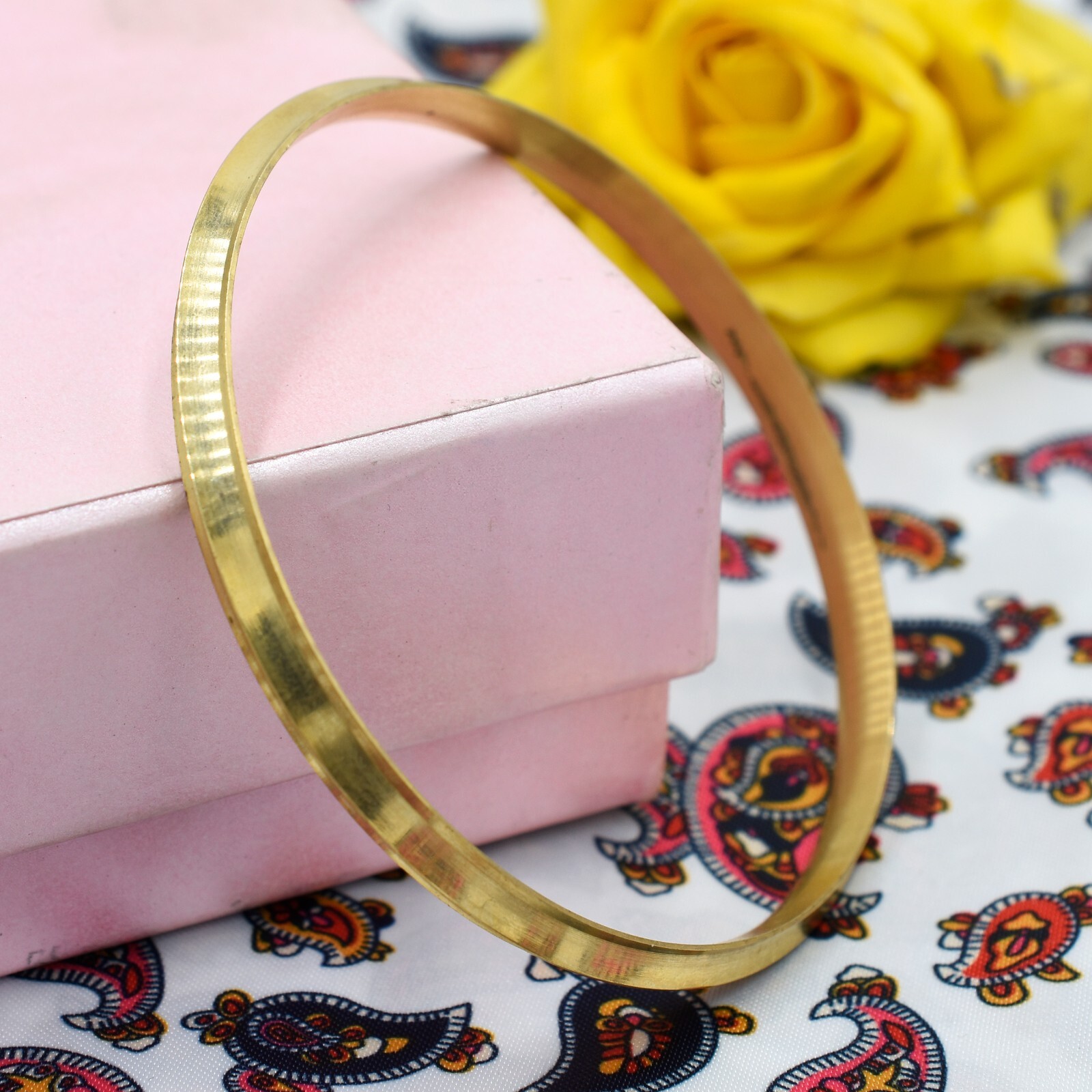 18k Gold Plated Pure Brass Slim Kada For Healing Purposes Men & Women Bangle
