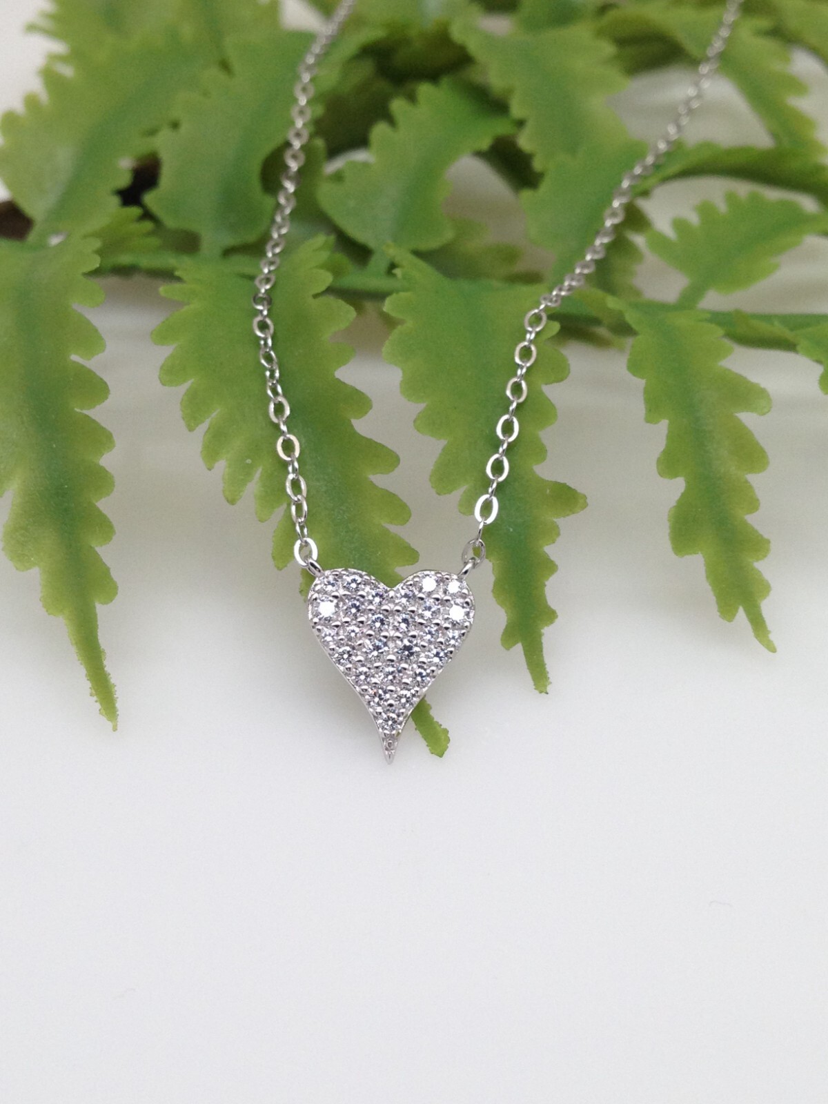 Cz Pave Heart Necklace 925 Sterling Silver Tiny Heart Pendant 9mm(0.35″) 17.75″