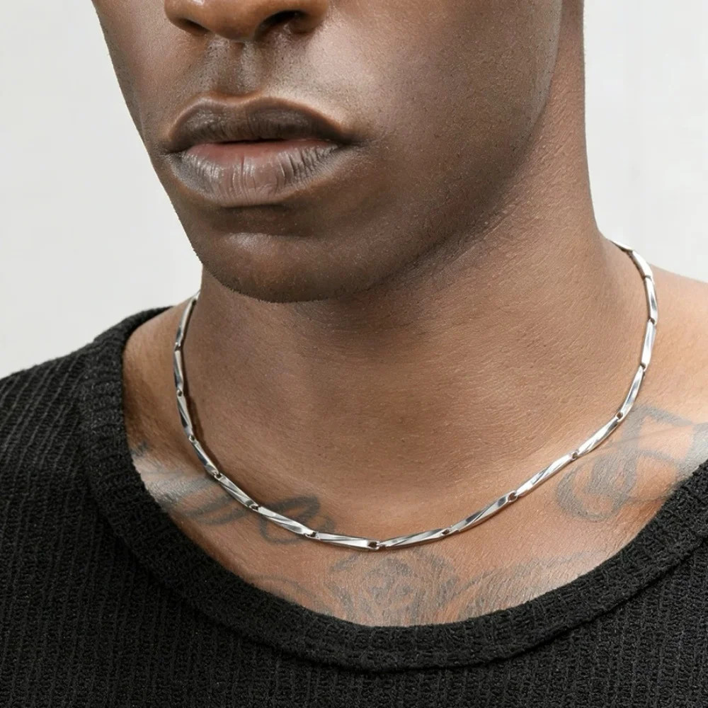 Men Silver Color Stainless Steel Seeds Chain Necklace Hip Hop Retro Outfit Jewel