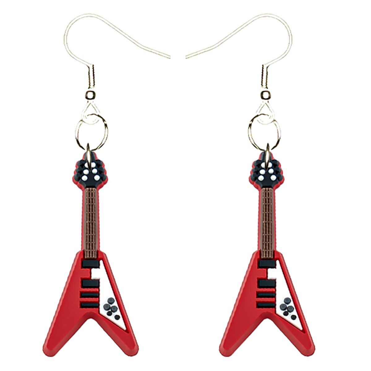 Guitar Earrings Handmade Hypoallergenic Silver Plated Fishhooks