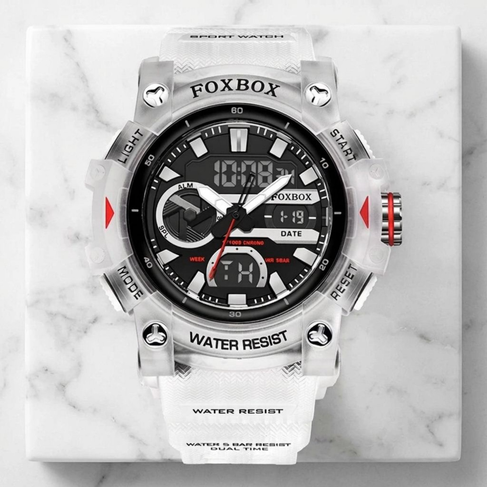 Men’s Watch Big Quartz Digital Analog Luminous Waterproof Watch Black White Dial