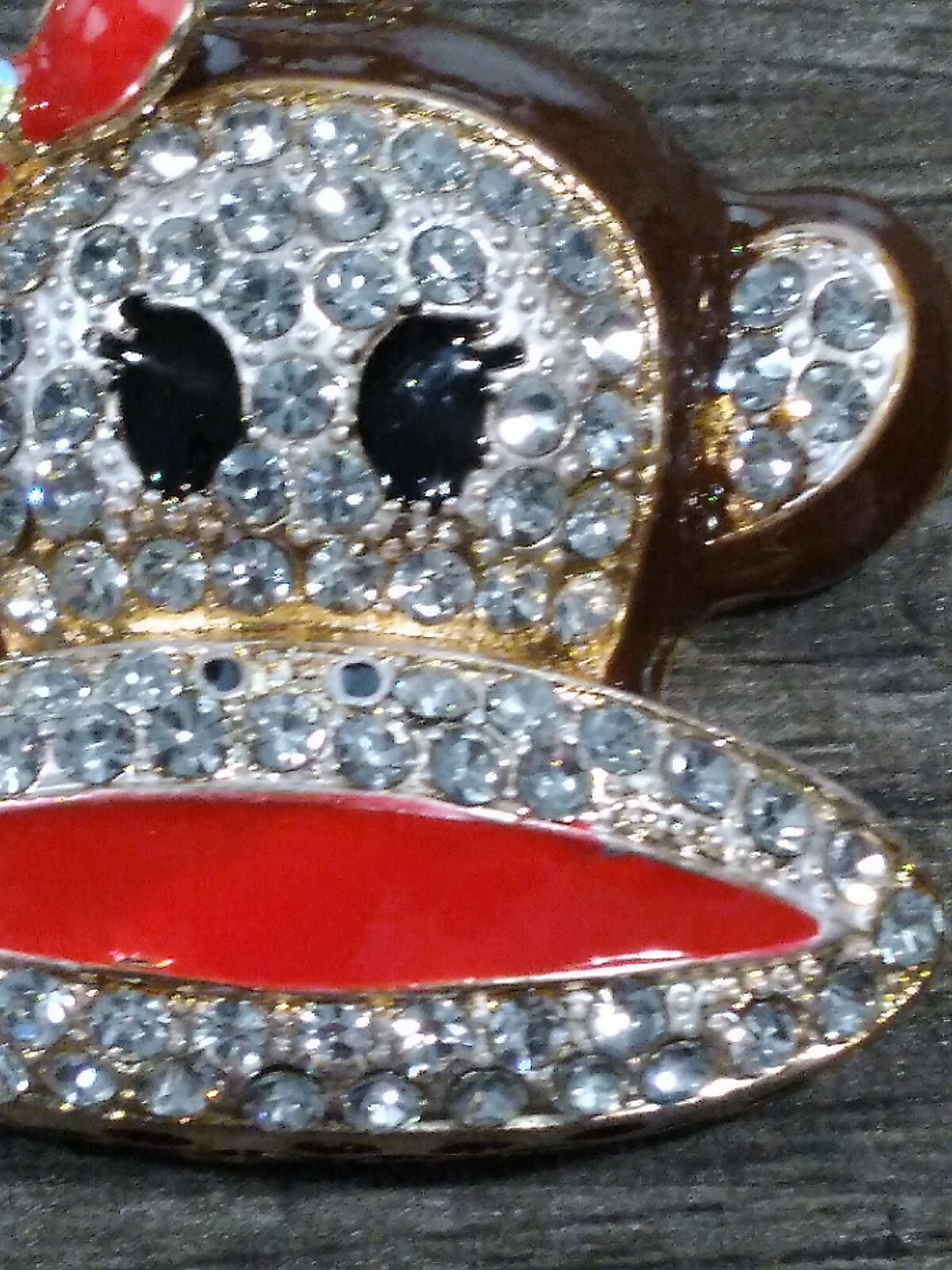 Eclectic Whimsical BROWN CARTOON MONKEY FACE Rhinestone Pendant Necklace