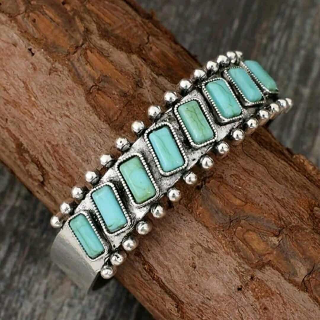 Boho 925 Sterling Silver Vintage Turquoise Tibetan Tibet Bracelet Bangle Cuff