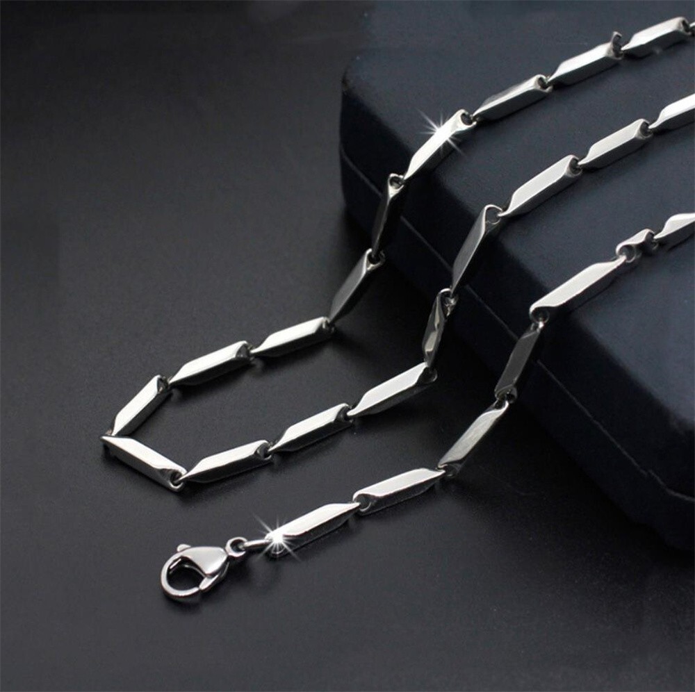 Stainless Steel Diamond Cut Bamboo Chain Necklace for Men Women Hip Hop