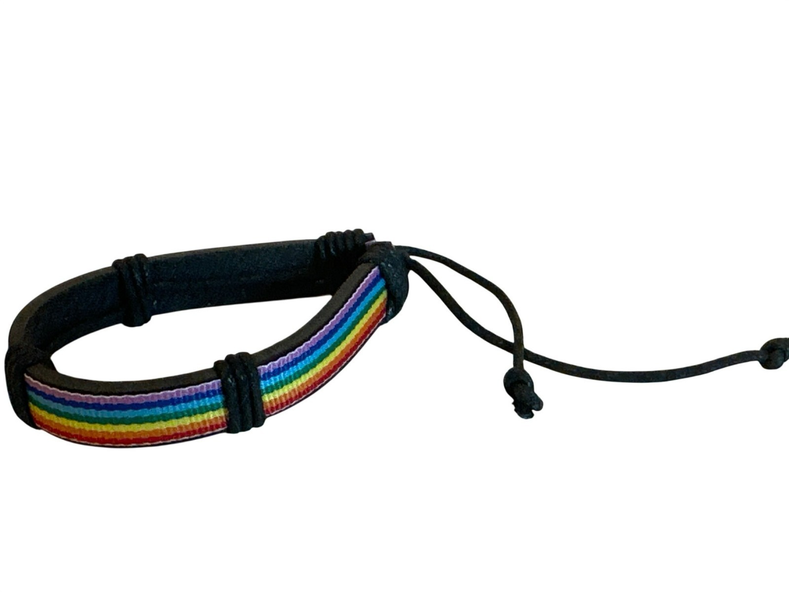 Handmade Rainbow Pride Adjustable Leather Bracelet Unisex 1/4″ Band Pride Month