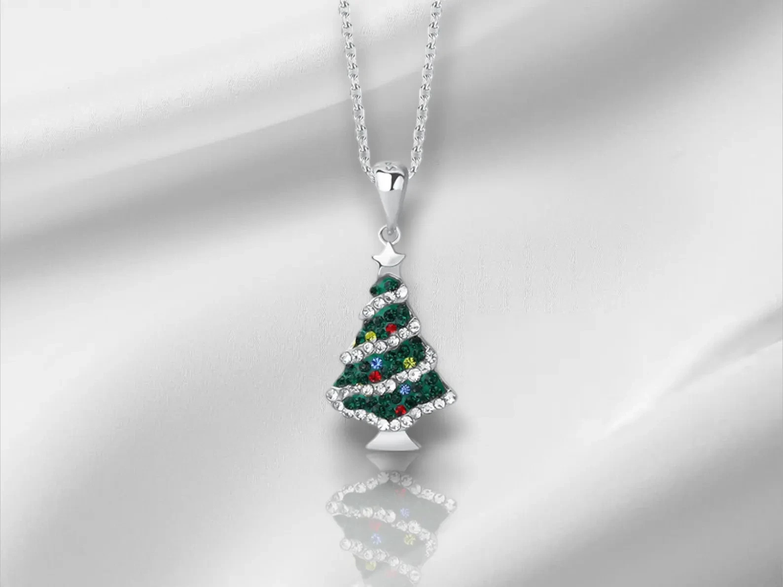 2 Ct Round Simulated Multi Stone Christmas Tree Pendant 14K Yellow Gold Plated