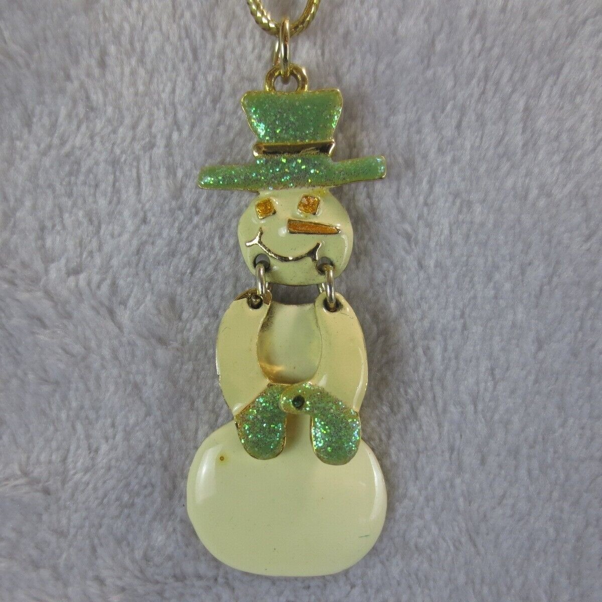 VTG Enamel Alloy Christmas Novelty Snowman Pendant Jewelry Thread Necklace