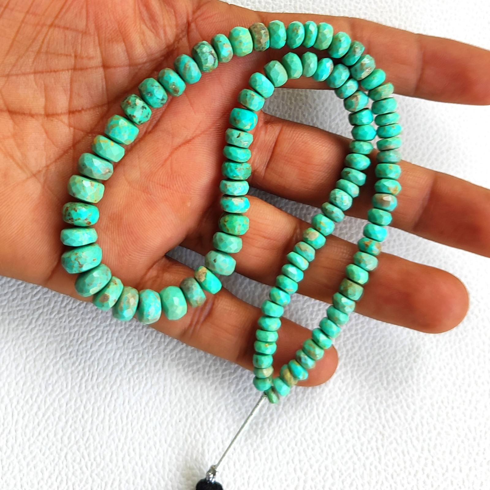 Arizona Turquoise Faceted Rondelle Shape Beads 5-8mm 14″ Strand Natural Gems