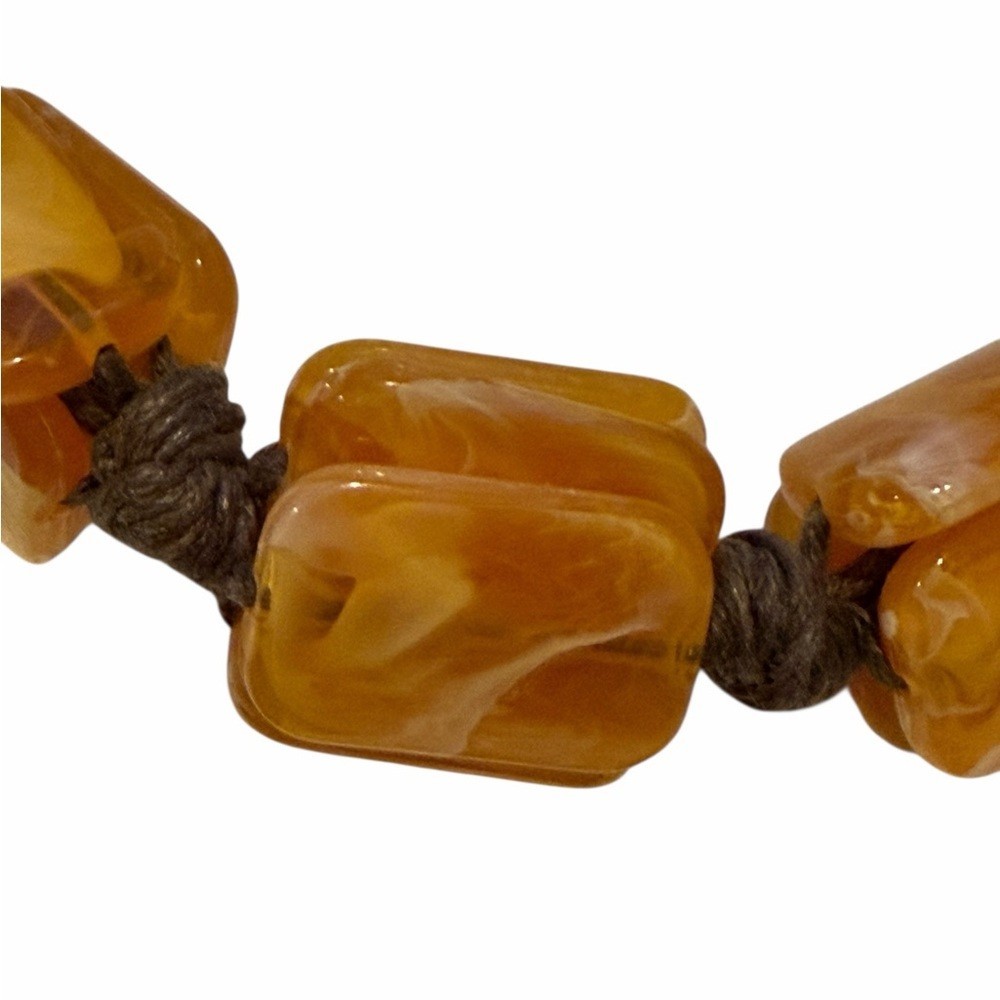 Chunky Amber Look Bead Necklace 28in Brown Cord Boho Artisan Statement