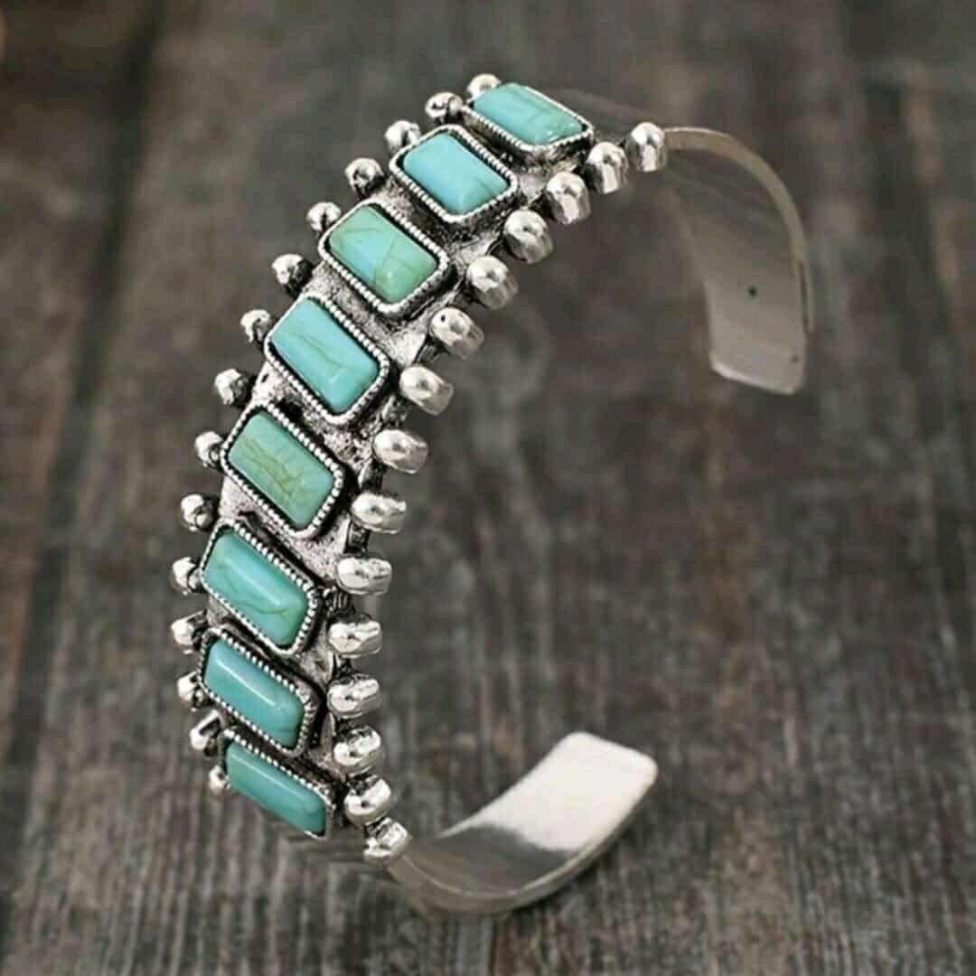 Boho 925 Sterling Silver Vintage Turquoise Tibetan Tibet Bracelet Bangle Cuff
