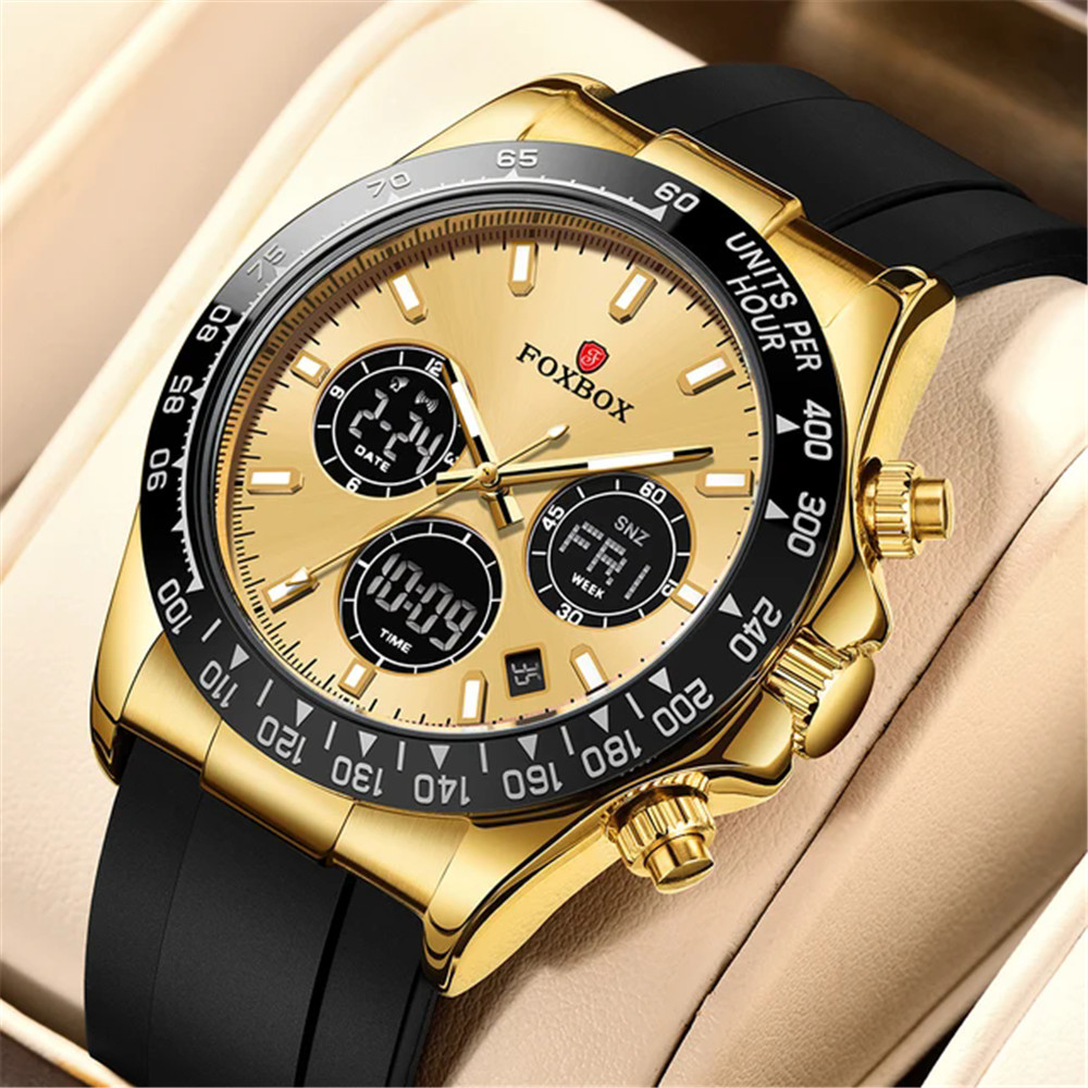 LIGE FOXBOX Men Quartz Watches Silicone Chronograph Digital Sport Wristwatch
