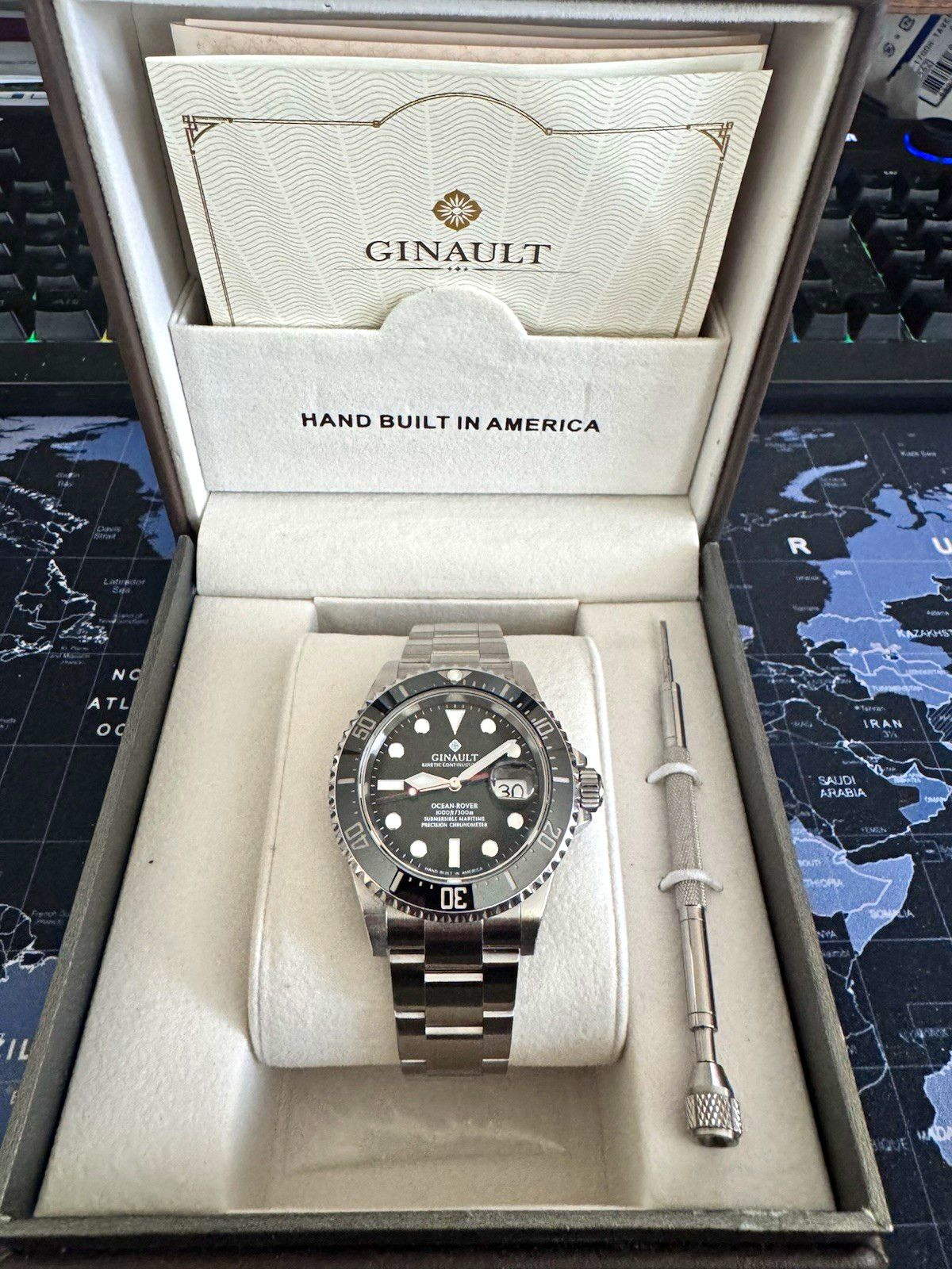 Ginault Ocean Rover 300m Automatic Black Dial Steel Bracelet Box & Papers.