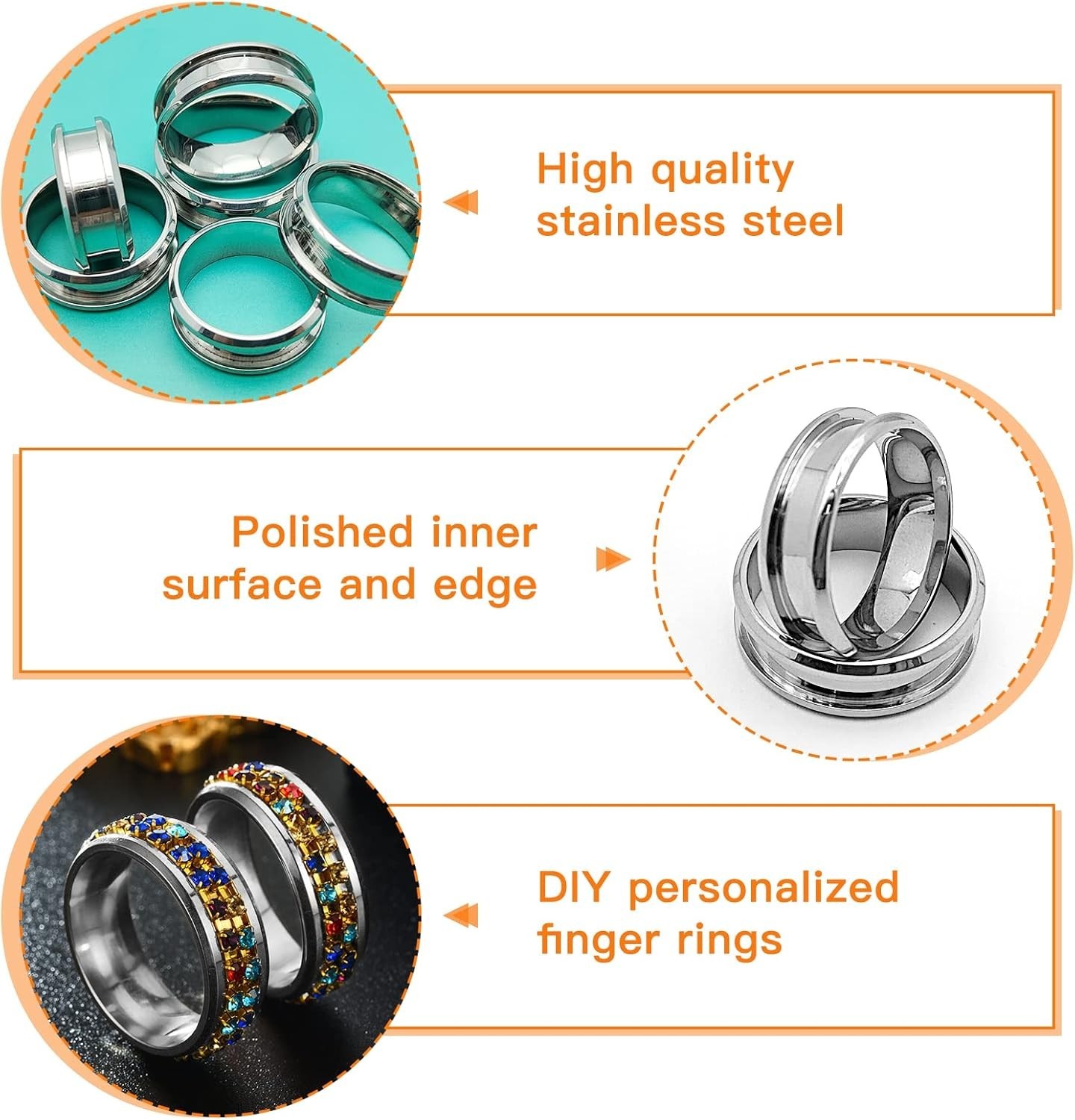 Stainless Steel Ring Blanks Grooved Inlay Rings for Jewelry Making DIY Crafts