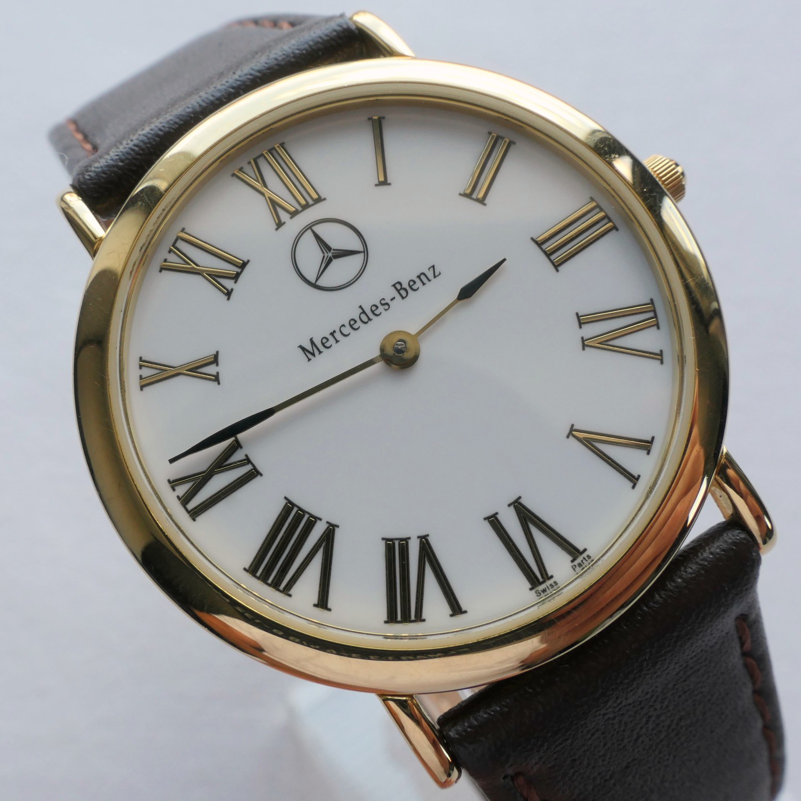 Mercedes Benz Classic Car Accessory 18k Gold Plated Swiss Made Luxury Watch